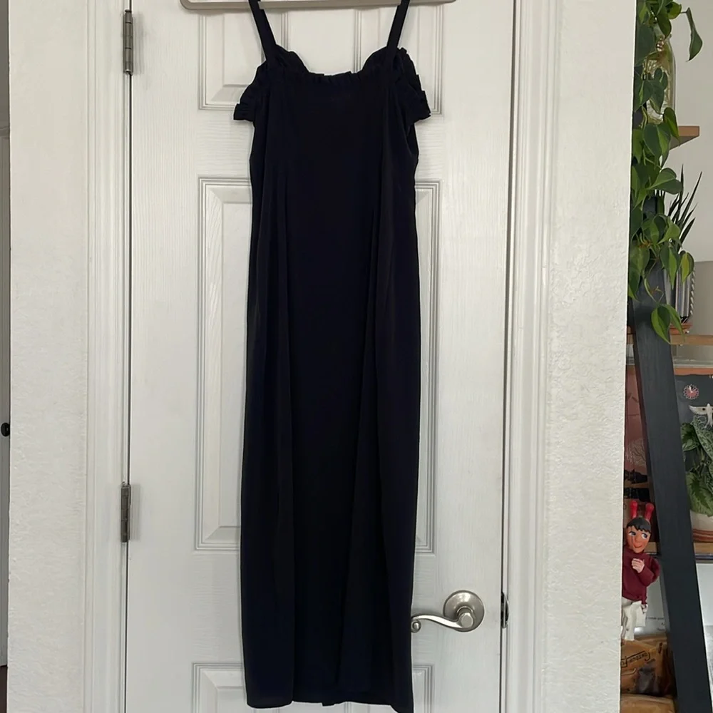 TOPSHOP Black Ruffle Button Down Slipdress Trim Midi Slip Dress! - Picture 7 of 9